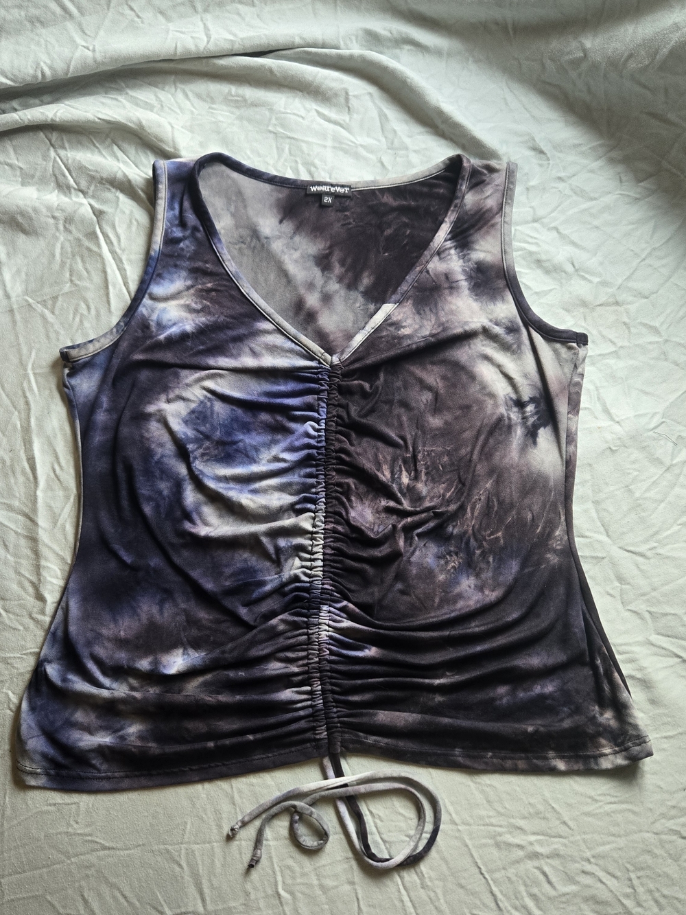 White Purple Tie-Dye Ruched V-Neck Tank Galaxy